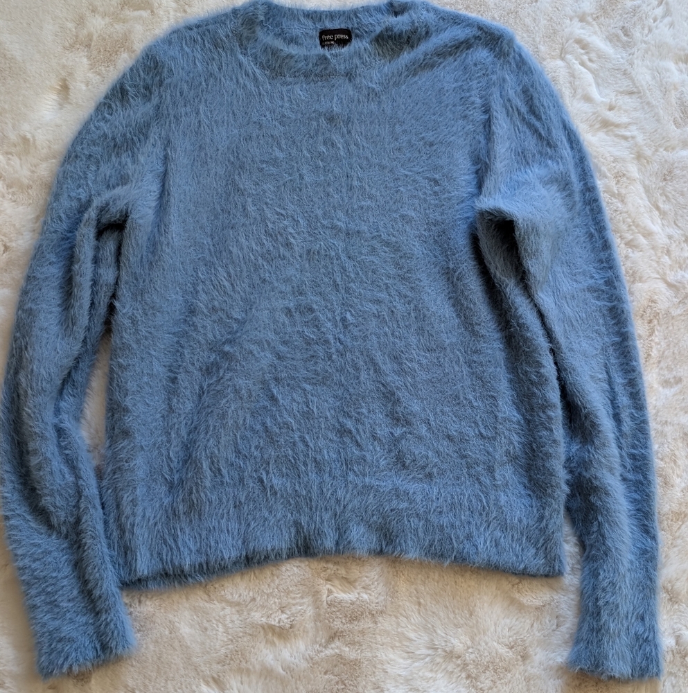 Free Press Fuzzy Sky Blue Crew Neck Sweater